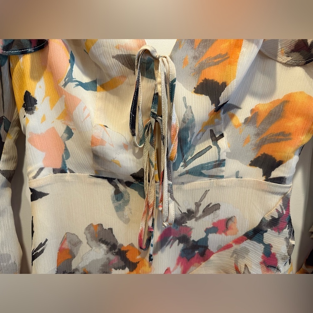 BCBGeneration Floral Long Sleeve Dress - Cream and Orange - Picture 8 of 11